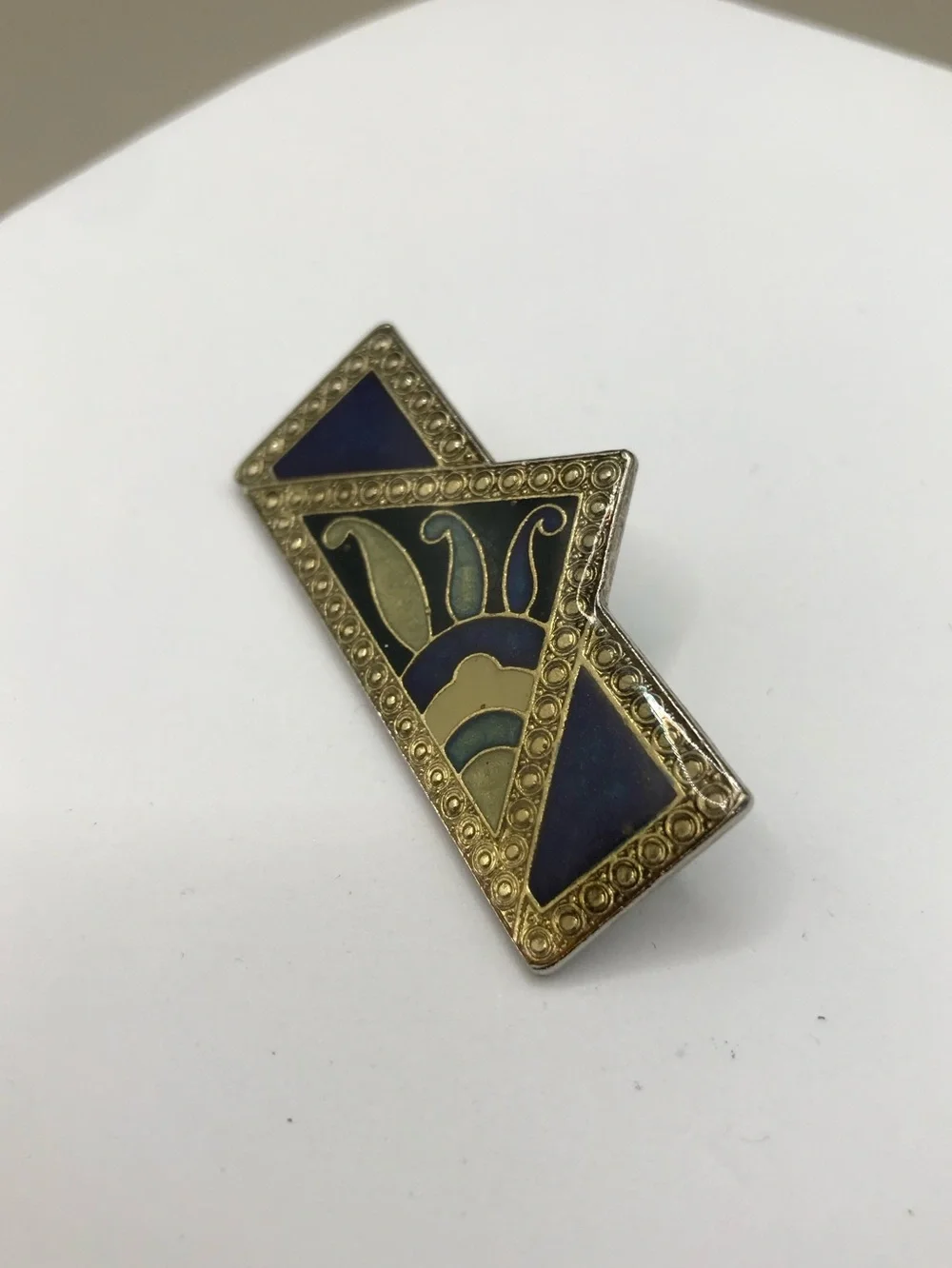 Vintage Gold-Tone Blue Enamel Art Deco Inspired Brooch
